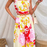 Floral Print Sleeveless Crop Top and Wide Leg Pants Set