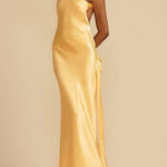 One Shoulder Backless Satin Maxi Party Dress