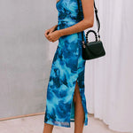 Margovil Side Slit Sleeveless Floral Print Bodycon Midi Dress