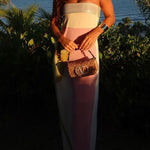 Strapless Tube Color Block Printed Maxi Party Dress