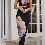 Margovil One Shoulder Cut Out Lace Splice Floral Maxi Bodycon Dress