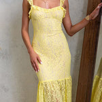 Sleeveless Lace Hollow Out Ruffle Trim Maxi Dress