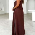 A-Line Loose Split-Joint Round-Neck Maxi Dresses