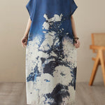 Loose Short Sleeves Printed Round-Neck Maxi Dresses