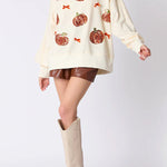 Halloween Colorful Pumpkin Embroidered Loose Casual Sweatshirt