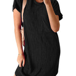 A-Line Loose Contrast Color Pockets Split-Joint Striped Round-Neck Mini Dresses