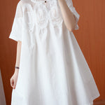 Original Solid Lace Split-Side Short Sleeve A-Line Mini Dress