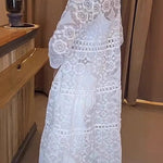 Solid Color Hollow Lace Lapel Button Long Shirt