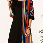 A-Line Half Sleeves Asymmetric Contrast Color Striped Round-Neck Mini Dresses
