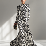 Women's Black And White Patterned Stretch Blend Wrap Dress