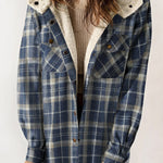 Snap Button Sherpa Lined Hooded Flannel Jacket
