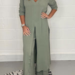 Slit Long Top Trousers Set