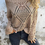 Solid Color Hollow Round Neck Casual Loose Knitted Sweater