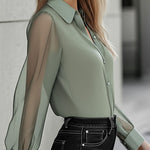 Chic Timeless Sheer Sleeve Button-Up Shirt