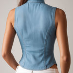 Chic Plunging Lapel Light Blue Denim Corset Vest