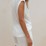 Quiet Luxury Ivory Knit Sleeveless V-Neck Top & Drawstring Shorts Set