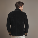 Men's Classic Retro Lapel Double-breasted Epaulette Faux Velvet Jacket
