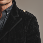 Men's Classic Retro Lapel Double-breasted Epaulette Faux Velvet Jacket