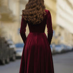 Burgundy Velvet Blazer Midi Dress