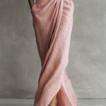 Women's  Pink Minimalist V-neck Linen Blend Maxi Dress