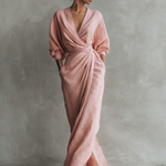 Women's  Pink Minimalist V-neck Linen Blend Maxi Dress