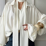 Flared Sleeves Long Sleeves Double Layered Elasticity Solid Color Tied V-Neck Blouses&Shirts Tops