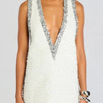 Cocktail Charm Sequin Colorblock Trim V-neck Sleeveless A-line Mini Dress