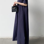 Loose Short Sleeves Solid Color V-Neck Maxi Dresses