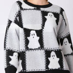 Halloween Ghost Plaid Crew Neck Sweater