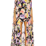Garden Party Contrast Floral Print High Low Cape Maxi Dress