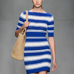 Women's Minimalist Lightweight Striped Knit Boat Neck Short-sleeved Mini Dress