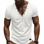 Men's Solid Color Cotton V-Neck Short Sleeve T-Shirt