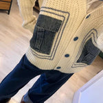 Unique Denim Patchwork Pockets Cardigan