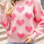 Light Pink Valentines Day Heart Jacquard Knit Sweater