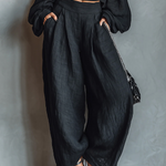 Cotton Casual Plain Wide Leg Pants