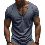 Men's Solid Color Cotton V-Neck Short Sleeve T-Shirt