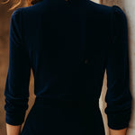 Elegant Stand Collar Embroidery Velvet Long Sleeves Top