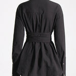 Long Sleeves Loose Belted Buttoned Lapel Mini Dresses Shirt Dress