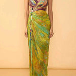 V Neck Sleeveless Printed High Slit Maxi Dress