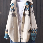 Vintage Lapel Jacquard Large Pocket Sweater
