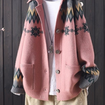 Vintage Lapel Jacquard Large Pocket Sweater