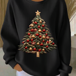 Women's Casual Crew Neck Christmas Tree Print Sweatshirt Top