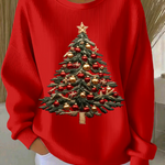 Women's Casual Crew Neck Christmas Tree Print Sweatshirt Top