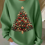 Women's Casual Crew Neck Christmas Tree Print Sweatshirt Top