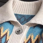 Vintage Lapel Jacquard Large Pocket Sweater