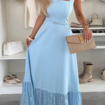 Square Neck Lace Splice Maxi Cami Dress