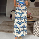 Margovil Tie Shoulder Cut Out Waist Printed Maxi Dress