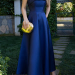 Margovil Spaghetti Strap Waisted A-line Satin Maxi Dress