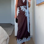 Chic Sleeveless V Neck Lace Trim Satin Top
