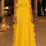 Margovil Elegant Strapless Tube Ruffle Pleated Maxi Dress